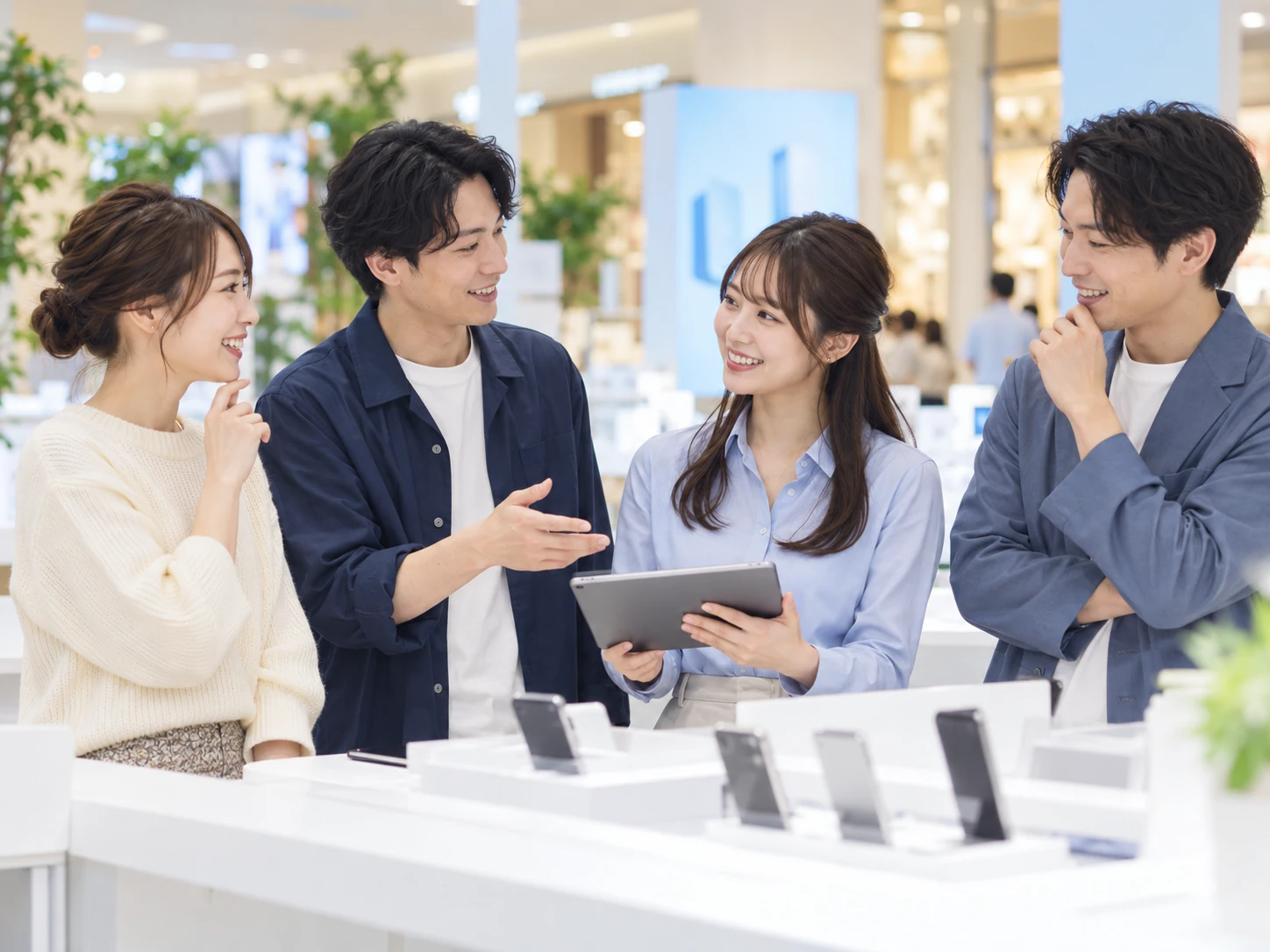 イベントの現場で自然に相談しているスタッフ同士のイメージ